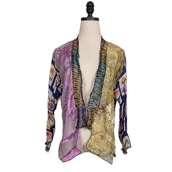 Vintage Patchwork Cardigan Top Whimsigoth 90S Sheer Floral Open Art Eclectic OS - Picture 1 of 8